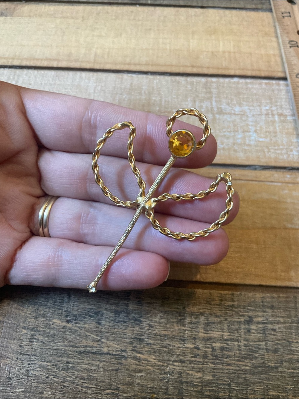 Vintage Gold Rope Angel Brooch - November Citrine Birthstone
